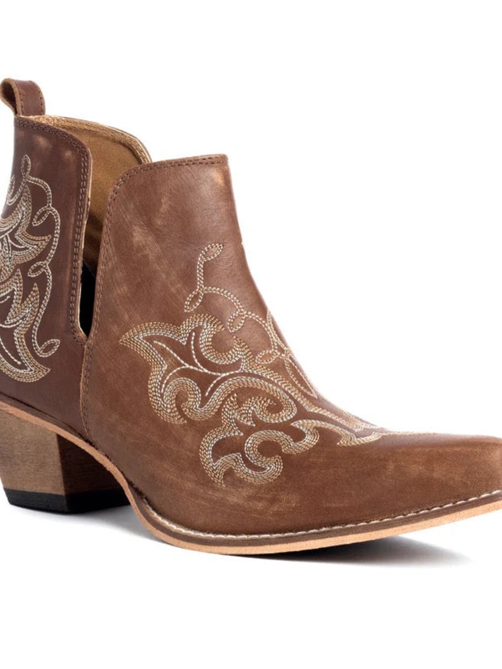 Women's Brown Western Leather Embroidered Booties La Ponderosa